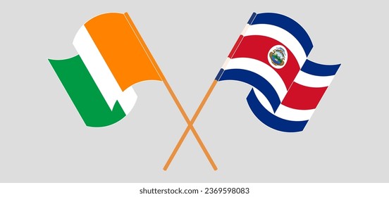 Banderas cruzadas de Costa de Marfil y Costa Rica. Colores oficiales. Proporción correcta. Ilustración del vector
