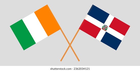 Crossed flags of Ivory Coast and Dominican Republic. Official colors. Correct proportion. Vector illustration
