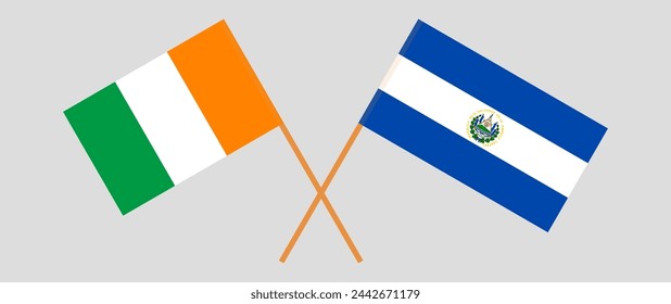 Crossed flags of Ivory Coast and El Salvador. Official colors. Correct proportion. Vector illustration
