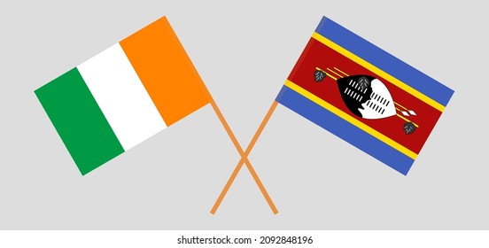 Crossed flags of Ivory Coast and Eswatini. Official colors. Correct proportion. Vector illustration
