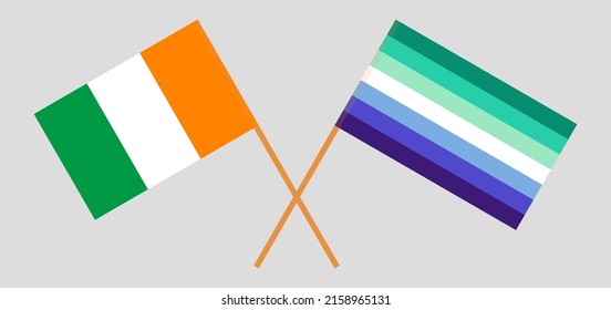 Crossed flags of Ivory Coast and gay men pride. Official colors. Correct proportion. Vector illustration
