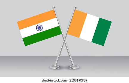 Crossed flags of Ivory Coast and India. Official colors. Correct proportion. Banner design