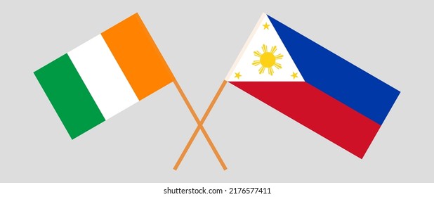 Crossed flags of Ivory Coast and the Philippines. Official colors. Correct proportion. Vector illustration

