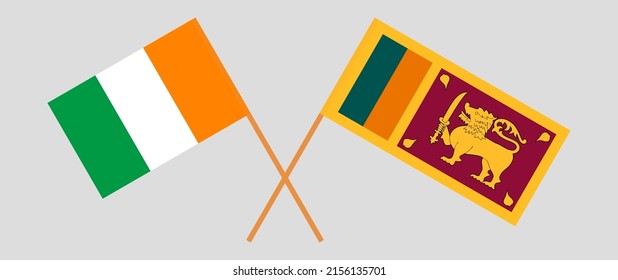 Crossed flags of Ivory Coast and Sri Lanka. Official colors. Correct proportion. Vector illustration
