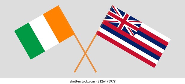 Banderas cruzadas de Costa de Marfil y el estado de Hawaii. Colores oficiales. Proporción correcta. Ilustración del vector
