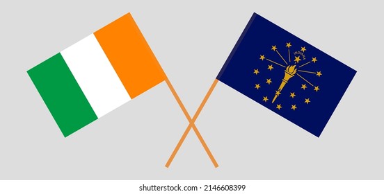 Crossed flags of Ivory Coast and the State of Indiana. Official colors. Correct proportion. Vector illustration
