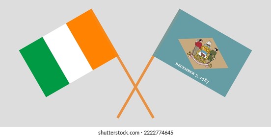 Crossed Flags Of Ivory Coast And The State Of Delaware. Official Colors. Correct Proportion. Vector Illustration
