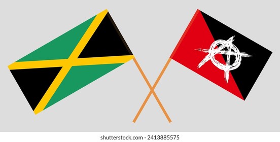 Crossed flags of Jamaica and anarchy. Official colors. Correct proportion. Vector illustration