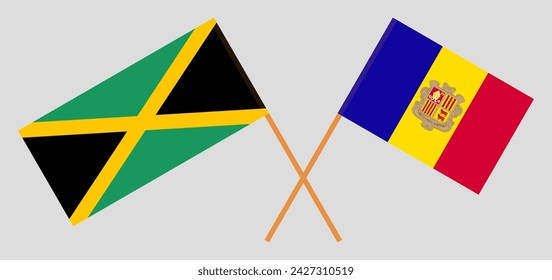 Crossed flags of Jamaica and Andorra. Official colors. Correct proportion. Vector illustration
