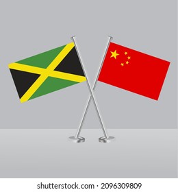 Crossed flags of Jamaica and China. Official colors. Correct proportion. Banner design