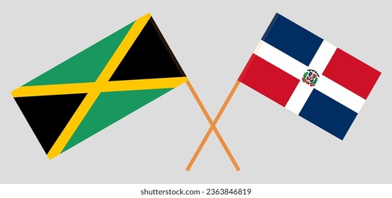 Crossed flags of Jamaica and Dominican Republic. Official colors. Correct proportion. Vector illustration
