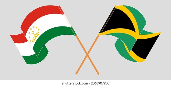 Crossed flags of Jamaica and Tajikistan. Official colors. Correct proportion