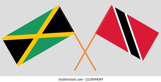 Crossed flags of Jamaica and Trinidad and Tobago. Official colors. Correct proportion. Vector illustration
