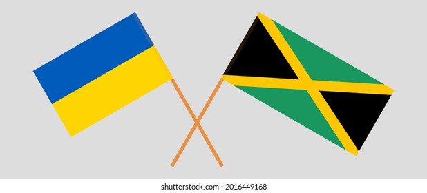 Crossed flags of Jamaica and Ukraine. Official colors. Correct proportion