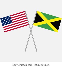 Crossed flags of Jamaica and USA. Vector design can be used for language learning, international business or travel concept.