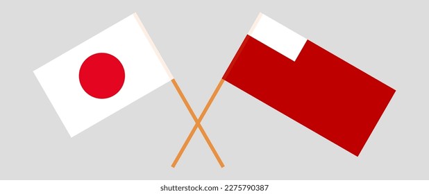 Crossed flags of Japan and Abu Dhabi. Official colors. Correct proportion. Vector illustration