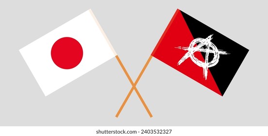 Crossed flags of Japan and anarchy. Official colors. Correct proportion. Vector illustration
