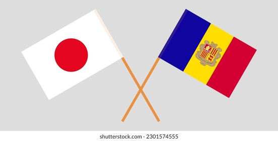 Crossed flags of Japan and Andorra. Official colors. Correct proportion. Vector illustration
