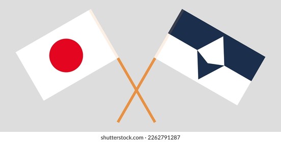 Crossed flags of Japan and Antarctica. Official colors. Correct proportion. Vector illustration
