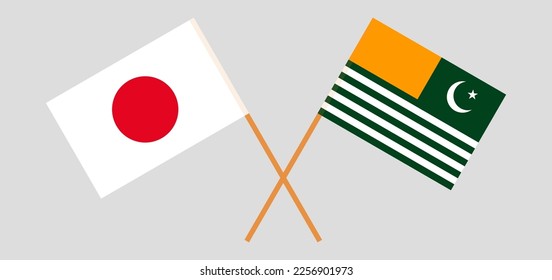 Crossed flags of Japan and Azad Kashmir. Official colors. Correct proportion. Vector illustration
