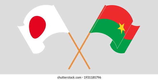 Crossed flags of Japan and Burkina Faso. Official colors. Correct proportion