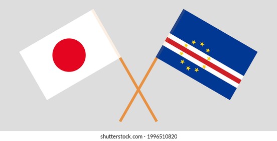 Crossed flags of Japan and Cape Verde. Official colors. Correct proportion