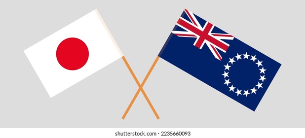 Crossed flags of Japan and Cook Islands. Official colors. Correct proportion. Vector illustration
