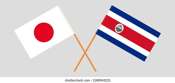 Crossed flags of Japan and Costa Rica. Official colors. Correct proportion. Vector illustration
