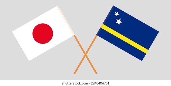 Crossed flags of Japan and Country of Curacao. Official colors. Correct proportion. Vector illustration
