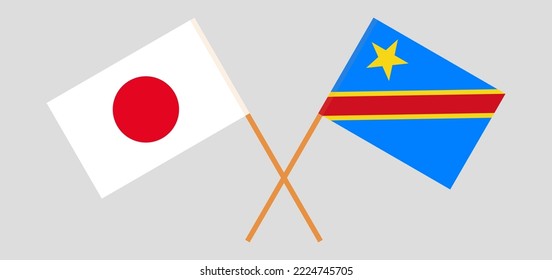 Crossed flags of Japan and Democratic Republic of the Congo. Official colors. Correct proportion