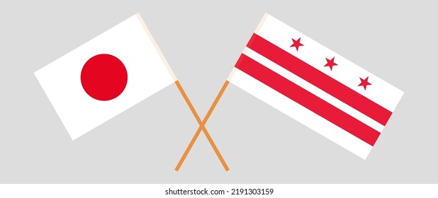 Crossed flags of Japan and District of Columbia. Official colors. Correct proportion. Vector illustration
