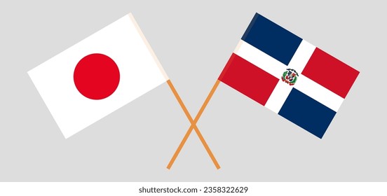 Crossed flags of Japan and Dominican Republic. Official colors. Correct proportion. Vector illustration
