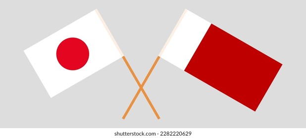 Crossed flags of Japan and Dubai. Official colors. Correct proportion. Vector illustration