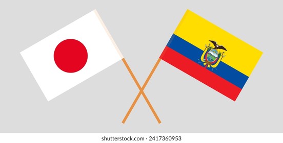 Crossed flags of Japan and Ecuador. Official colors. Correct proportion. Vector illustration
