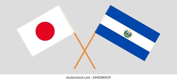 Crossed flags of Japan and El Salvador. Official colors. Correct proportion. Vector illustration
