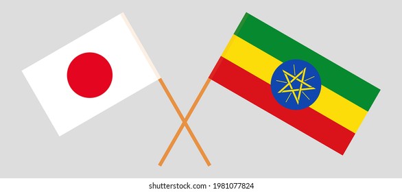 Crossed flags of Japan and Ethiopia. Official colors. Correct proportion