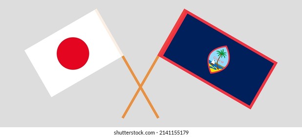 Crossed flags of Japan and Guam. Official colors. Correct proportion. Vector illustration
