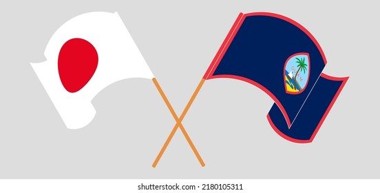 Crossed flags of Japan and Guam. Official colors. Correct proportion. Vector illustration
