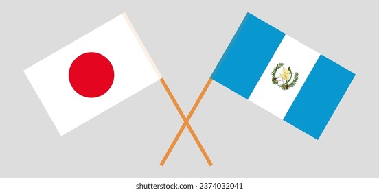 Crossed flags of Japan and Guatemala. Official colors. Correct proportion. Vector illustration
