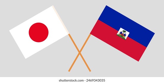 Crossed flags of Japan and Haiti. Official colors. Correct proportion. Vector illustration
