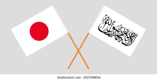 Crossed flags of Japan and Islamic Emirate of Afghanistan. Official colors. Correct proportion