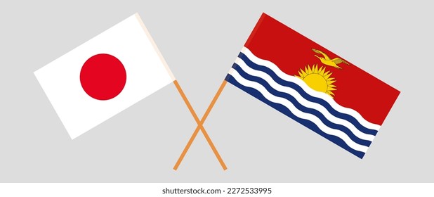 Crossed flags of Japan and Kiribati. Official colors. Correct proportion. Vector illustration