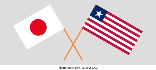 Crossed flags of Japan and Liberia. Official colors. Correct proportion