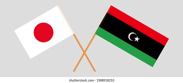 Crossed flags of Japan and Libya. Official colors. Correct proportion