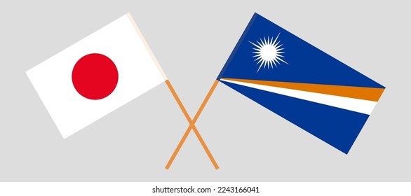 Crossed flags of Japan and Marshall Islands. Official colors. Correct proportion. Vector illustration
