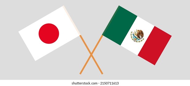 Crossed flags of Japan and Mexico. Official colors. Correct proportion. Vector illustration
