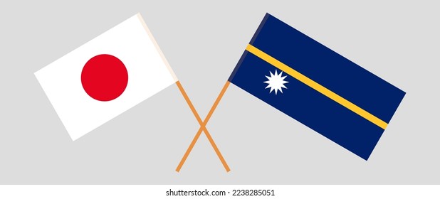 Crossed flags of Japan and Nauru. Official colors. Correct proportion. Vector illustration
