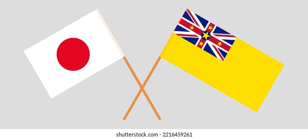 Crossed flags of Japan and Niue. Official colors. Correct proportion. Vector illustration
