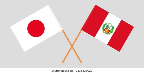 Crossed flags of Japan and Peru. Official colors. Correct proportion. Vector illustration
