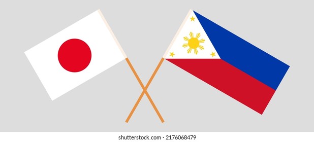 Crossed flags of Japan and the Philippines. Official colors. Correct proportion. Vector illustration
